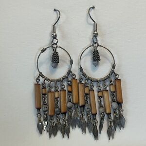 Bohemian Silver and Brown Dangle Earrings